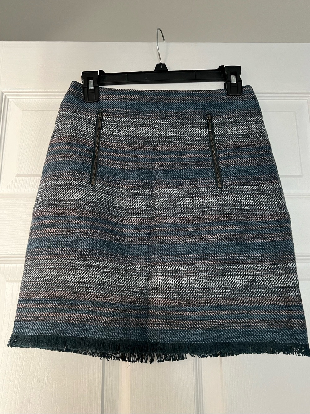 LOFT Blue and Gray Striped Tweed Mini Skirt